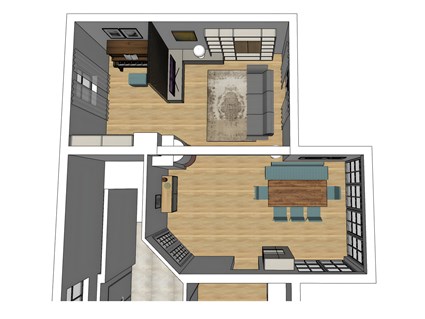 Perchtoldsdorf Draufsicht Wohnraum Esszimmer